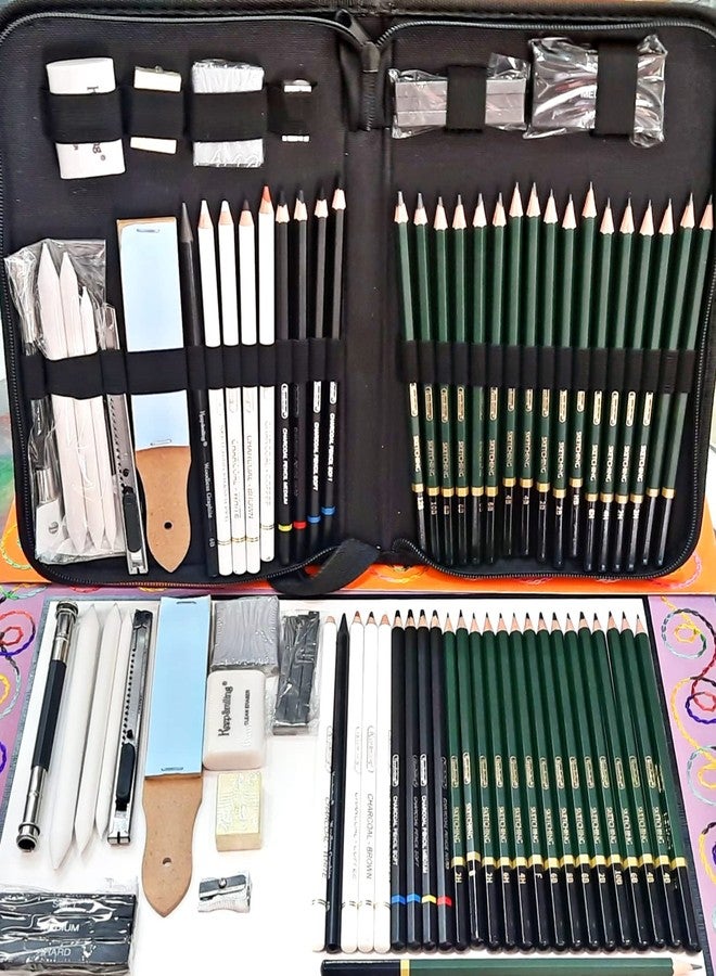MSGH Premium Sketching Pencils Drawing Kit 42 Pcs with Zippered Carrying Case (26 Pencil | 6 Sticks | 3 Stumps | 3 Eraser | 1 Sharpener | 1 Sandpaper | 1 Cutter | 1 Extender | 1 Carry Case) - Image 1